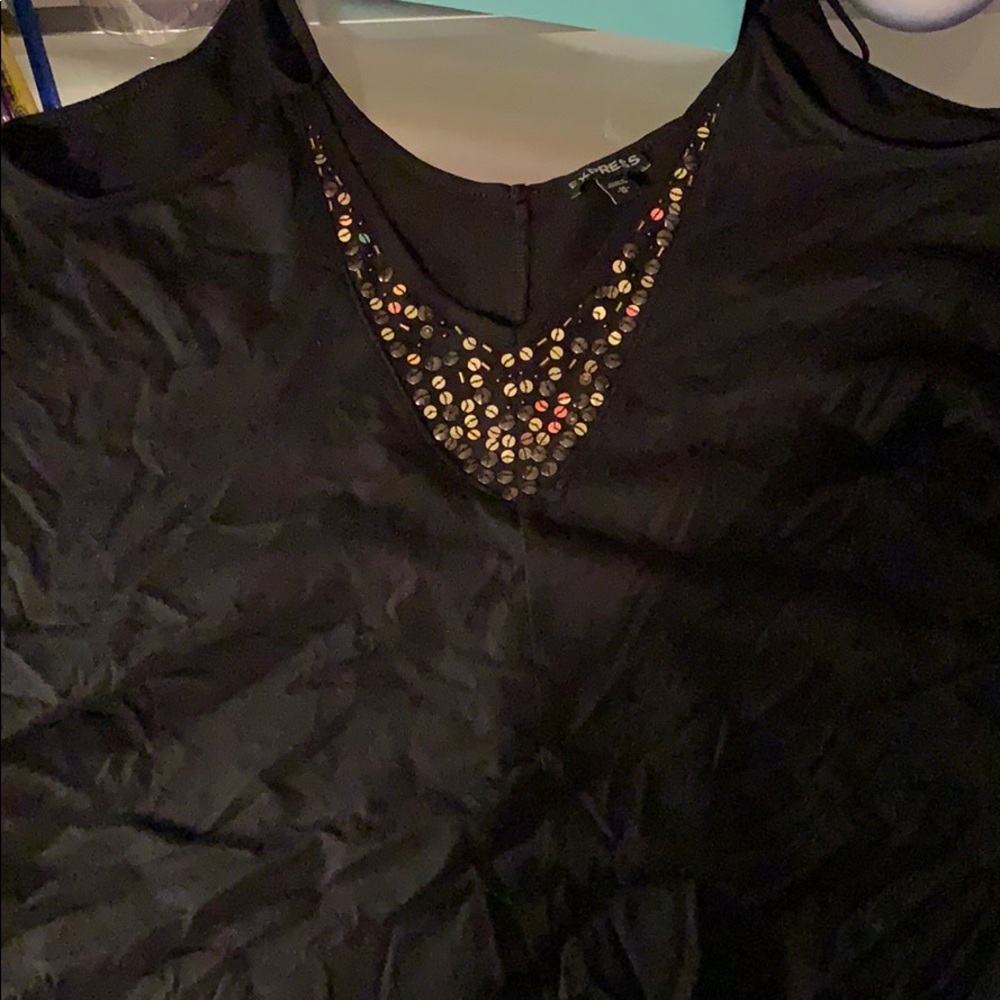 Black Tank top with Gold sequins.